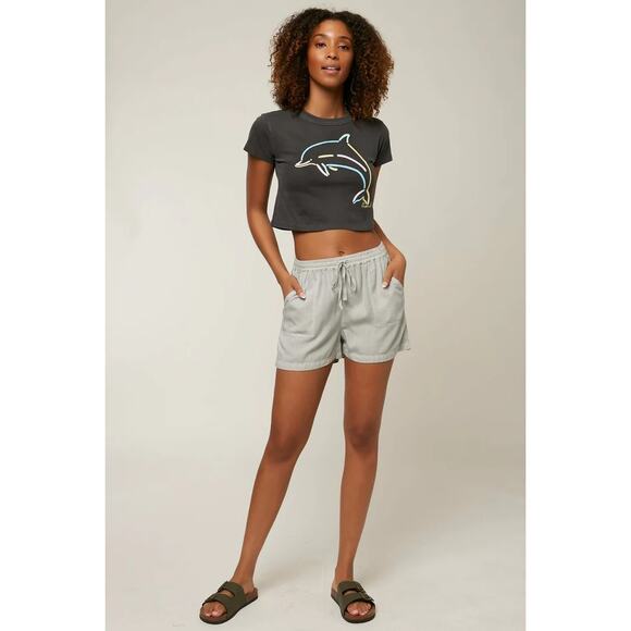 O'Neill Women's Medium Pearl Gray Fern Shorts Drawstring Summer Vacation J4-34 - Picture 1 of 7